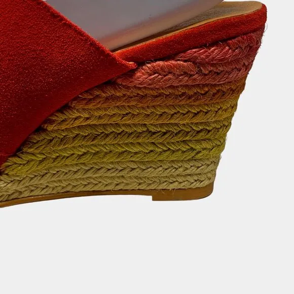Free People‎ Glorieta Red Suede Rainbow Ombre Espadrille Wedge Sandals