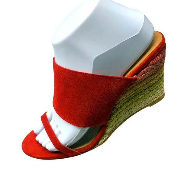 Free People‎ Glorieta Red Suede Rainbow Ombre Espadrille Wedge Sandals