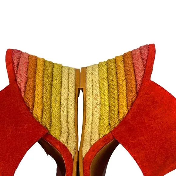 Free People‎ Glorieta Red Suede Rainbow Ombre Espadrille Wedge Sandals
