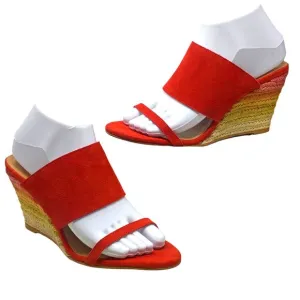 Free People‎ Glorieta Red Suede Rainbow Ombre Espadrille Wedge Sandals