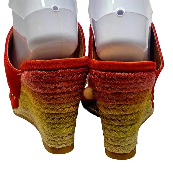 Free People‎ Glorieta Red Suede Rainbow Ombre Espadrille Wedge Sandals