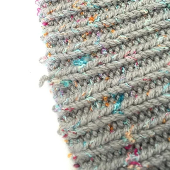 Free People Gray Chunky Crochet Knit Cowl Neck Rainbow Confetti Sweater M