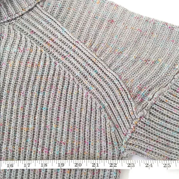 Free People Gray Chunky Crochet Knit Cowl Neck Rainbow Confetti Sweater M