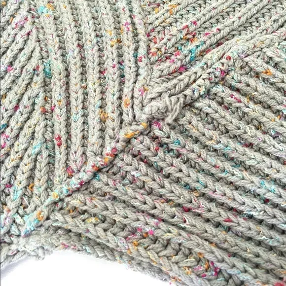 Free People Gray Chunky Crochet Knit Cowl Neck Rainbow Confetti Sweater M