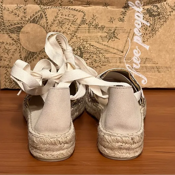 Free People Heat Wave Wrap Cream/Multi Glitter Flats Size 6.5 NIB