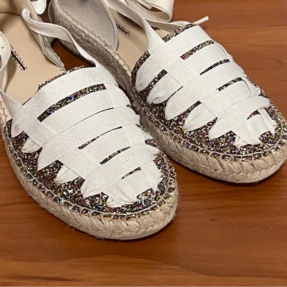 Free People Heat Wave Wrap Cream/Multi Glitter Flats Size 6.5 NIB