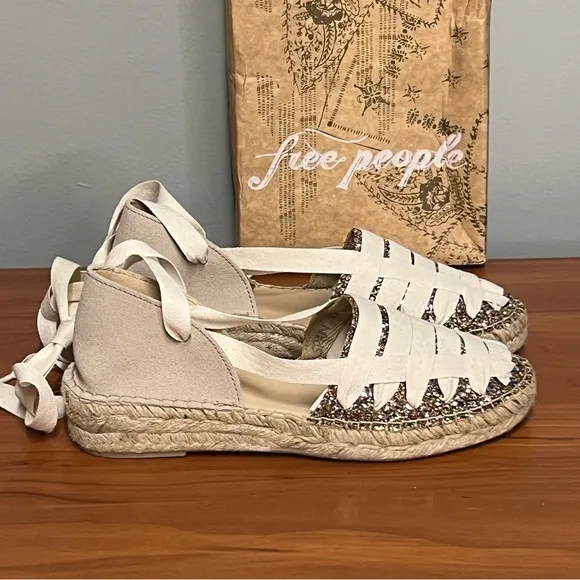 Free People Heat Wave Wrap Cream/Multi Glitter Flats Size 6.5 NIB