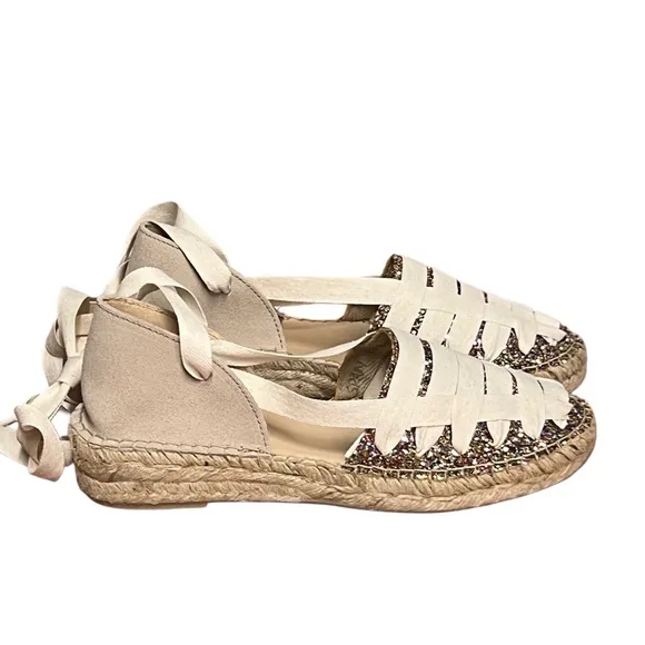 Free People Heat Wave Wrap Cream/Multi Glitter Flats Size 6.5 NIB