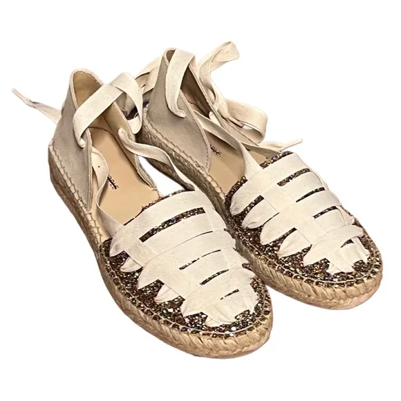 Free People Heat Wave Wrap Cream/Multi Glitter Flats Size 6.5 NIB