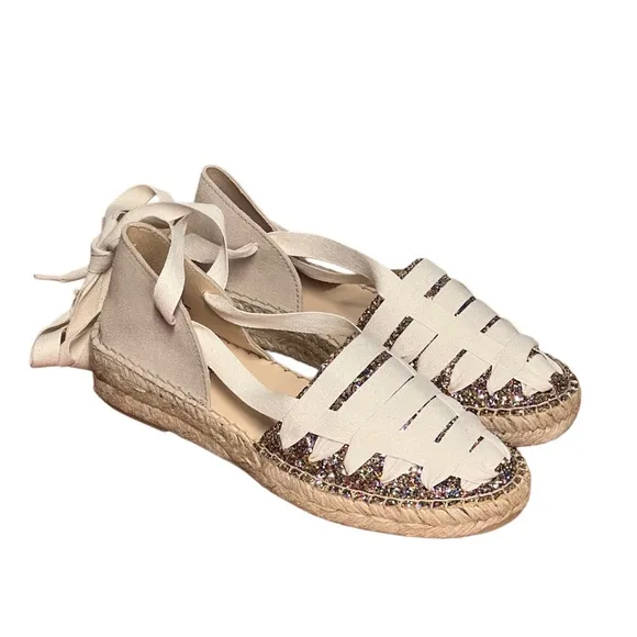 Free People Heat Wave Wrap Cream/Multi Glitter Flats Size 6.5 NIB