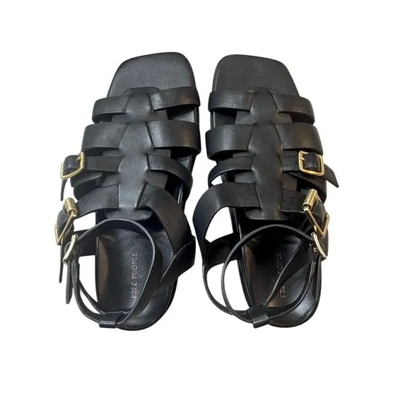 Free People Hooked Fisherman Sandals Size 9 Black with Gold Buckles NEW