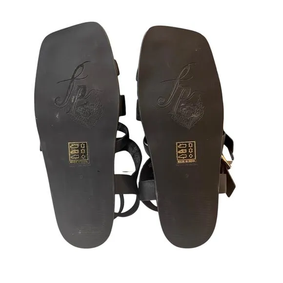 Free People Hooked Fisherman Sandals Size 9 Black with Gold Buckles NEW