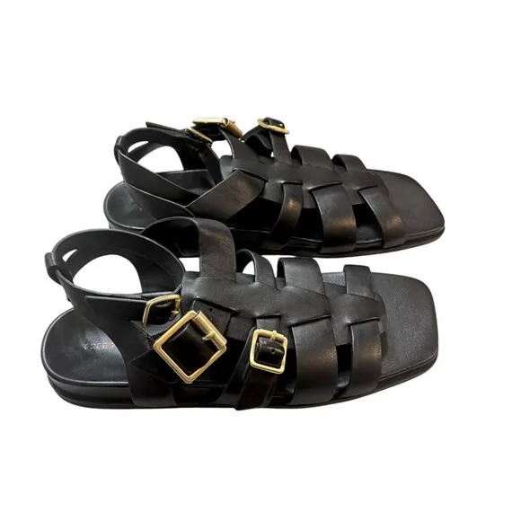 Free People Hooked Fisherman Sandals Size 9 Black with Gold Buckles NEW