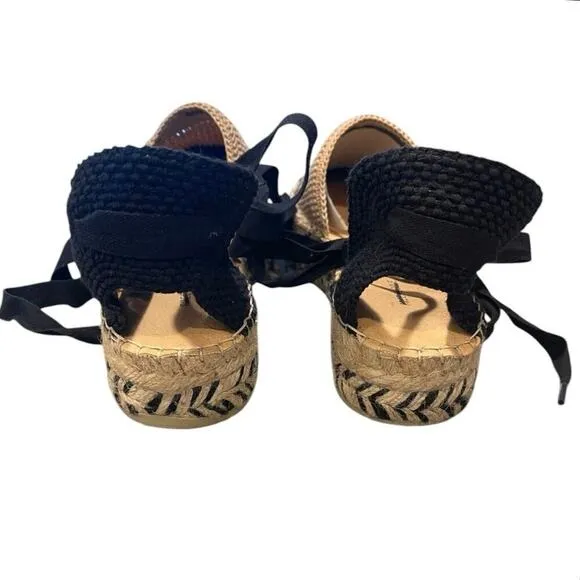 Free People Island Time Wrap Espadrilles Black Tan Crochet Size 40 / 9.5 US NEW