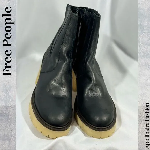 FREE PEOPLE JAMES CHELSEA BOOTS IN BLACK LEATHER SIZE 41 NWT