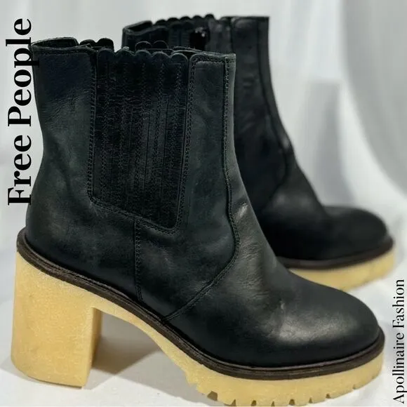 FREE PEOPLE JAMES CHELSEA BOOTS IN BLACK LEATHER SIZE 41 NWT