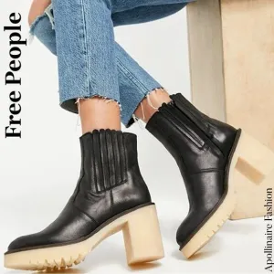 FREE PEOPLE JAMES CHELSEA BOOTS IN BLACK LEATHER SIZE 41 NWT