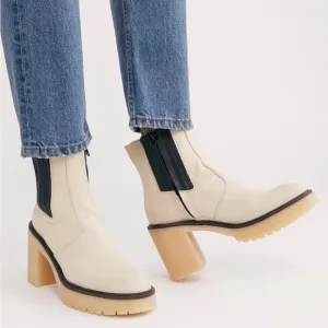 Free People James Chelsea Chunky Heel Leather Boots White EU 39