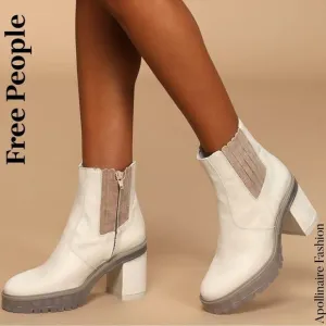 FREE PEOPLE JAMES CHELSEA LEATHER BOOTS IN ICE SIZE 41 NWT CHUNKY HEELS