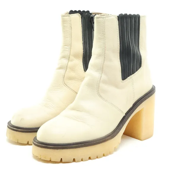 Free People James Chunky Heel Chelsea Leather Boots Women EU 38 White/Black