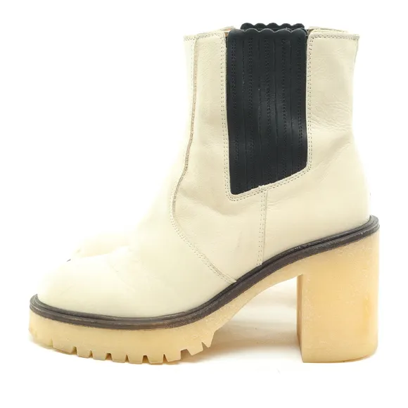 Free People James Chunky Heel Chelsea Leather Boots Women EU 38 White/Black