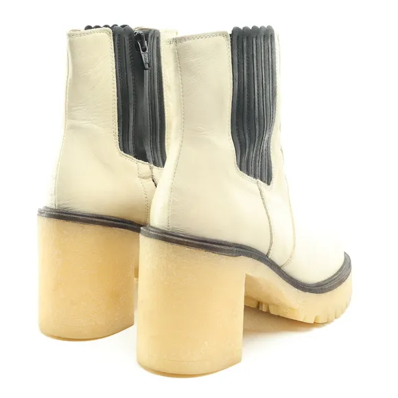 Free People James Chunky Heel Chelsea Leather Boots Women EU 38 White/Black