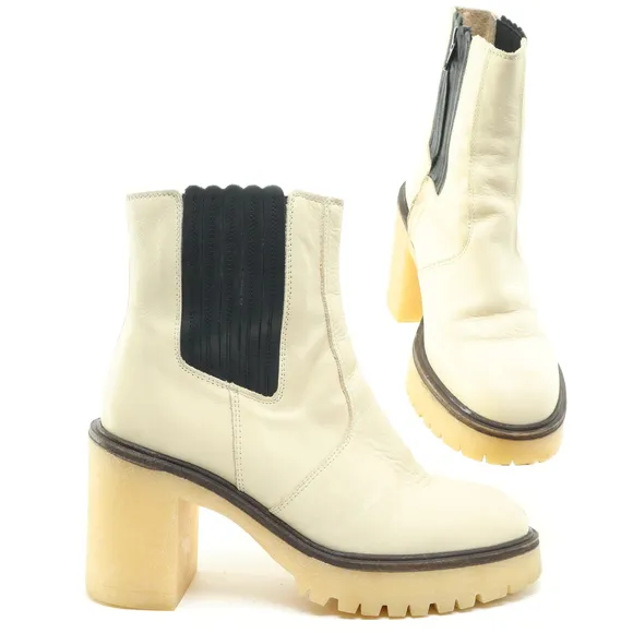 Free People James Chunky Heel Chelsea Leather Boots Women EU 38 White/Black