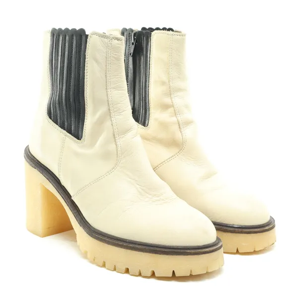 Free People James Chunky Heel Chelsea Leather Boots Women EU 38 White/Black