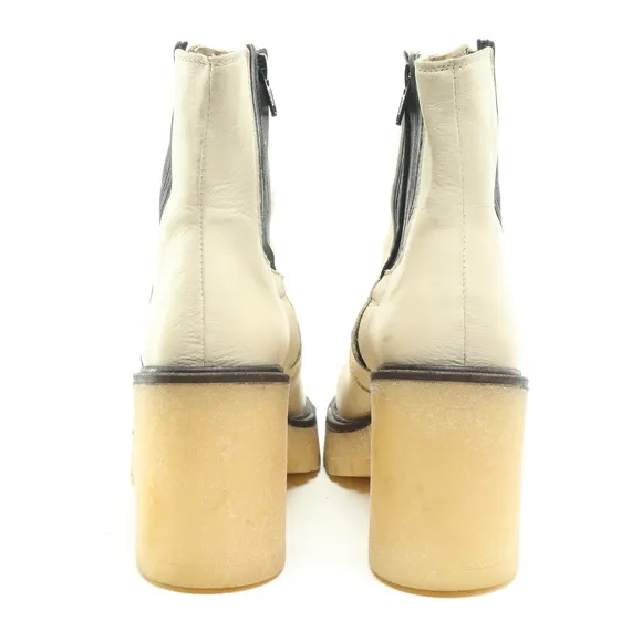 Free People James Chunky Heel Chelsea Leather Boots Women EU 38 White/Black