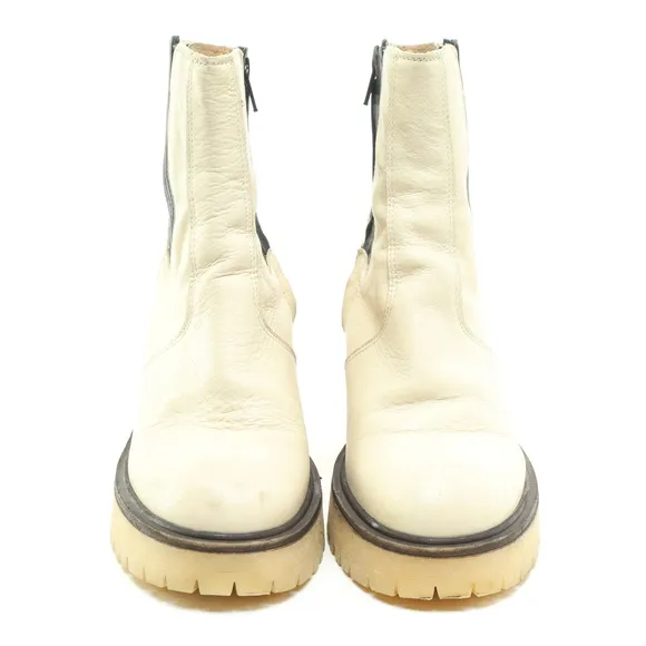 Free People James Chunky Heel Chelsea Leather Boots Women EU 38 White/Black