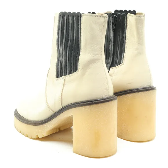 Free People James Chunky Heel Chelsea Leather Boots Women EU 38 White/Black