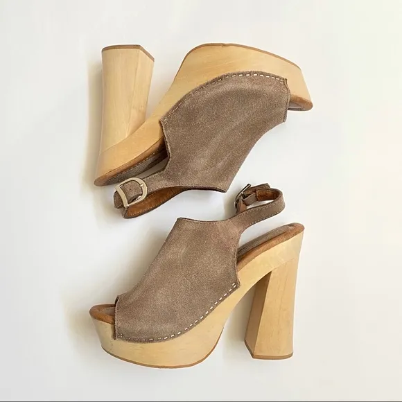 Free People Jeffrey Campbell sweet Jane taupe tan suede wood platform clog heels