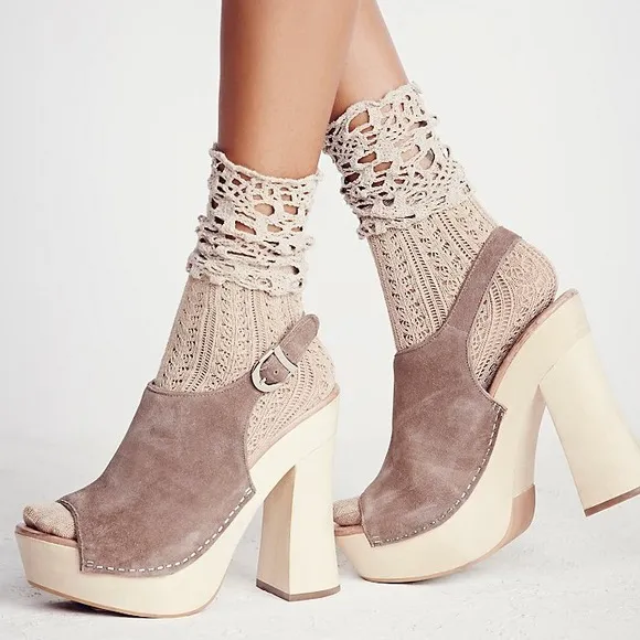 Free People Jeffrey Campbell sweet Jane taupe tan suede wood platform clog heels