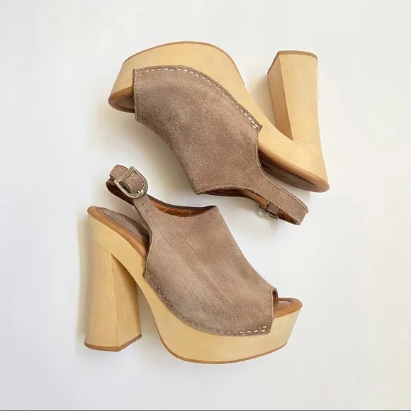 Free People Jeffrey Campbell sweet Jane taupe tan suede wood platform clog heels