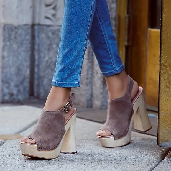 Free People Jeffrey Campbell sweet Jane taupe tan suede wood platform clog heels