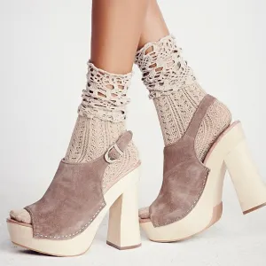 Free People Jeffrey Campbell sweet Jane taupe tan suede wood platform clog heels