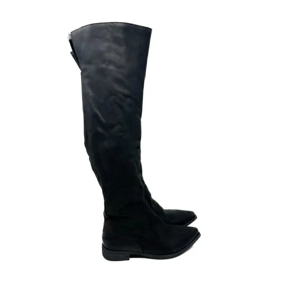 Free People Leather Brenna Black Over The Knee Boots