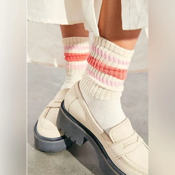Free People Leather Chunky Decker Lug Sole Cream Penny Loafers