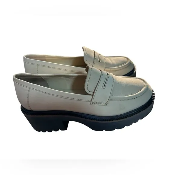 Free People Leather Chunky Decker Lug Sole Cream Penny Loafers