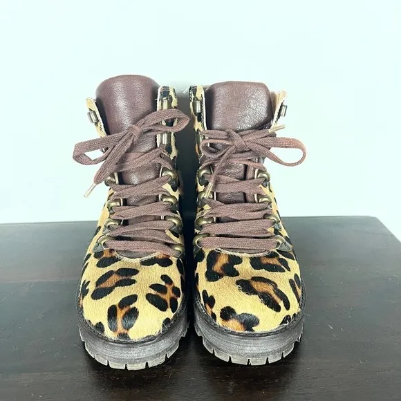 FREE PEOPLE LEOPARD CALF HAIR COMBAT BOOTS WOMEN'S SIZE 37