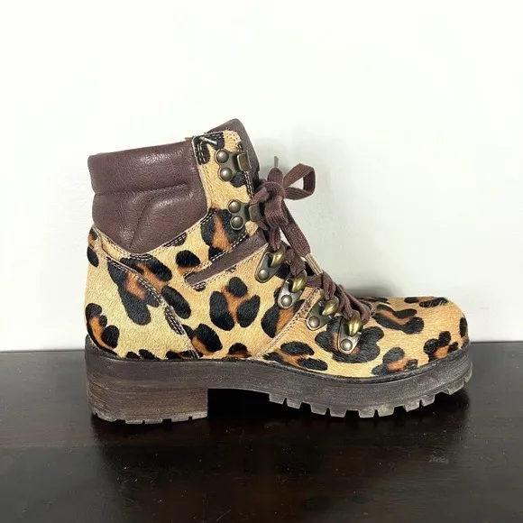 FREE PEOPLE LEOPARD CALF HAIR COMBAT BOOTS WOMEN'S SIZE 37