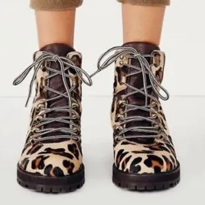 FREE PEOPLE LEOPARD CALF HAIR COMBAT BOOTS WOMEN'S SIZE 37