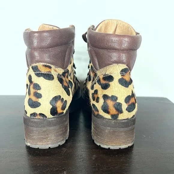 FREE PEOPLE LEOPARD CALF HAIR COMBAT BOOTS WOMEN'S SIZE 37