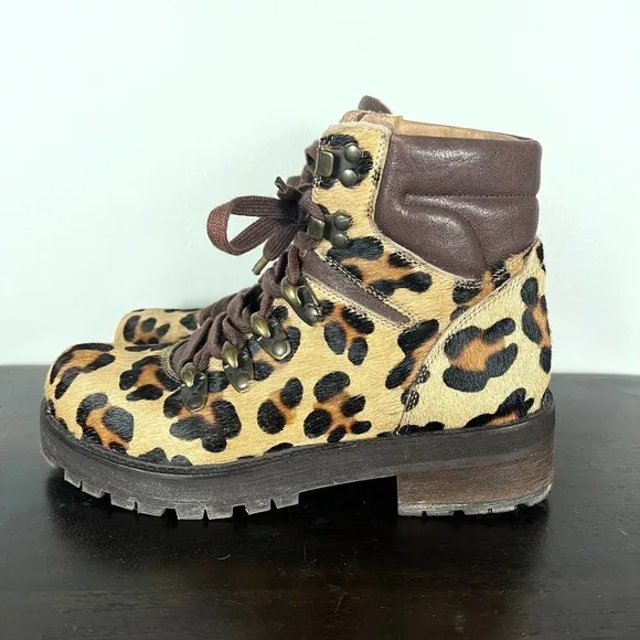 FREE PEOPLE LEOPARD CALF HAIR COMBAT BOOTS WOMEN'S SIZE 37