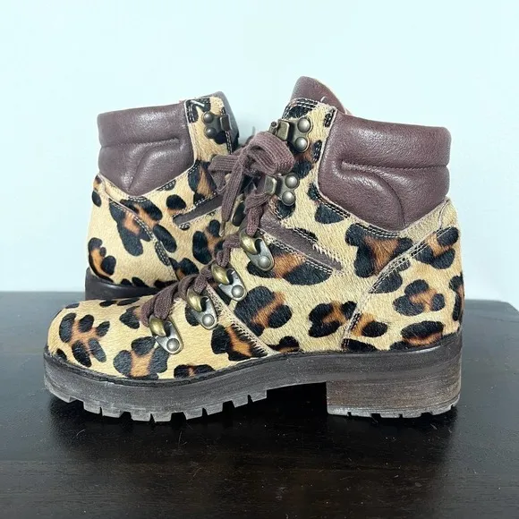 FREE PEOPLE LEOPARD CALF HAIR COMBAT BOOTS WOMEN'S SIZE 37