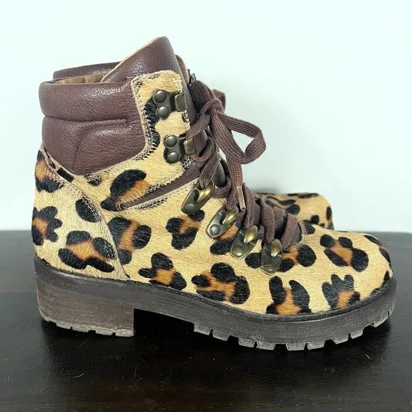 FREE PEOPLE LEOPARD CALF HAIR COMBAT BOOTS WOMEN'S SIZE 37
