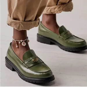 FREE PEOPLE Liv Penny Loafers in Green Apple 38.5
