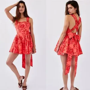 Free People Matilde Mini Dress Coral Combo, Sz Small, Romantic Boho Flirty Fun