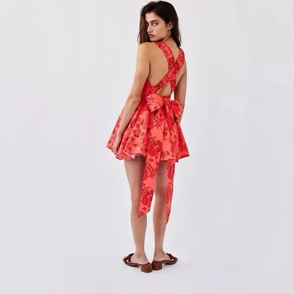 Free People Matilde Mini Dress Coral Combo, Sz Small, Romantic Boho Flirty Fun