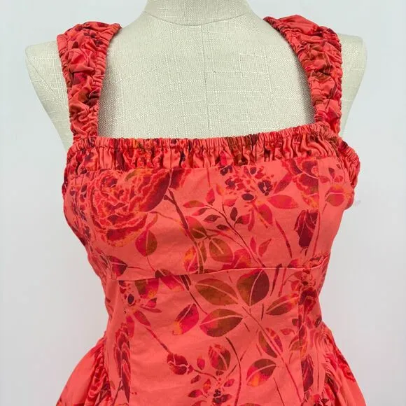 Free People Matilde Mini Dress Coral Combo, Sz Small, Romantic Boho Flirty Fun